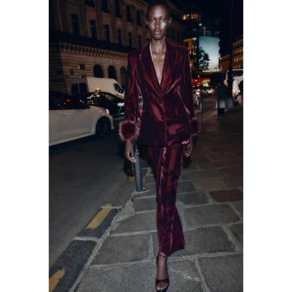 ZARA VELVET WIDE-LEG TROUSERS - Picture 3 of 9